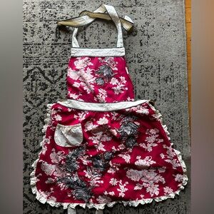 Anthropologie Floral Embroidered Ruffle Apron